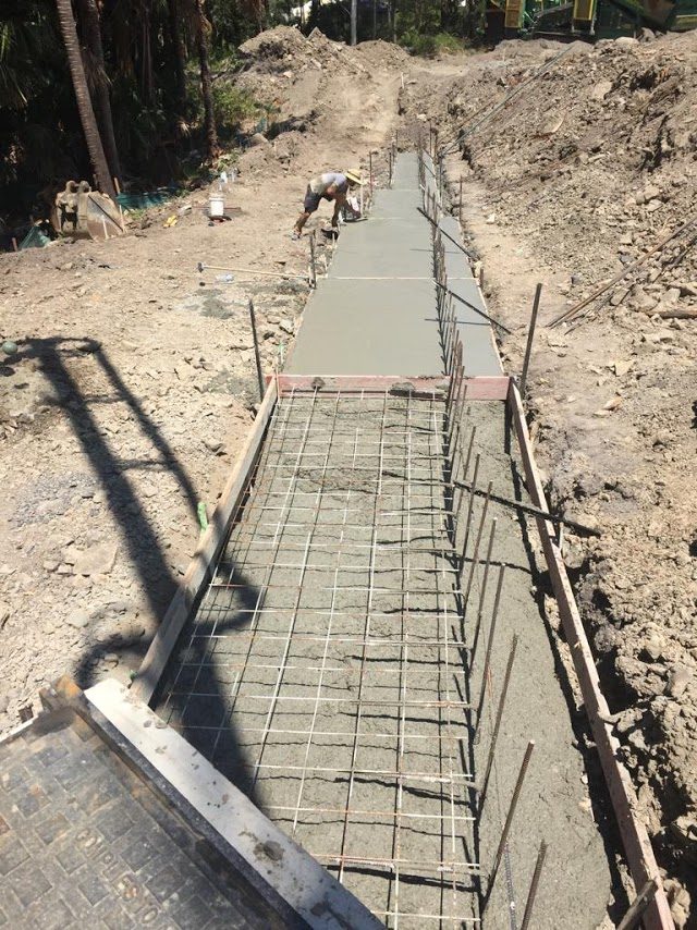 Concrete footings poured for a Sydney retaining wall
